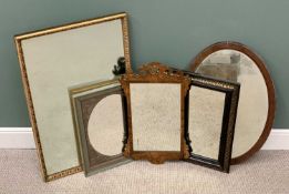 ANTIQUE & LATER WALL MIRRORS x 5, to include a Georgian fretwork pine and walnut veneered mirror