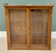 VINTAGE MAHOGANY GLASS FRONTED TWO-DOOR WALL HANGING CABINET with interior glass shelves, 97cms H,