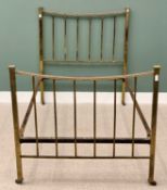 LACQUERED BRASS BEDSTEAD, circa 1900, with connecting irons, on brown pot castors, 139cms H, 122cms