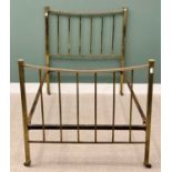 LACQUERED BRASS BEDSTEAD, circa 1900, with connecting irons, on brown pot castors, 139cms H, 122cms