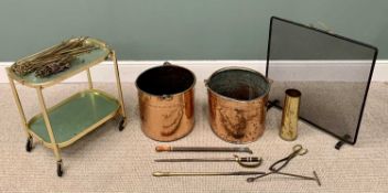 FIRESIDE & OTHER VINTAGE METALWARE, to include 2 x brass and copper coal / log buckets, 31cms H,