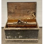 LARGE VINTAGE WOODWORKERS TOOL CHEST & CONTENTS, to include various drill braces and bits,