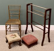 FOUR ITEMS OF VINTAGE OCCASIONAL FURNITURE to include a five-bar towel airer, 90cms H, 70cms W,