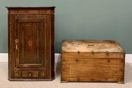 TWO ANTIQUE FURNITURE ITEMS to include a metal banded camphorwood chest with side carry handles,