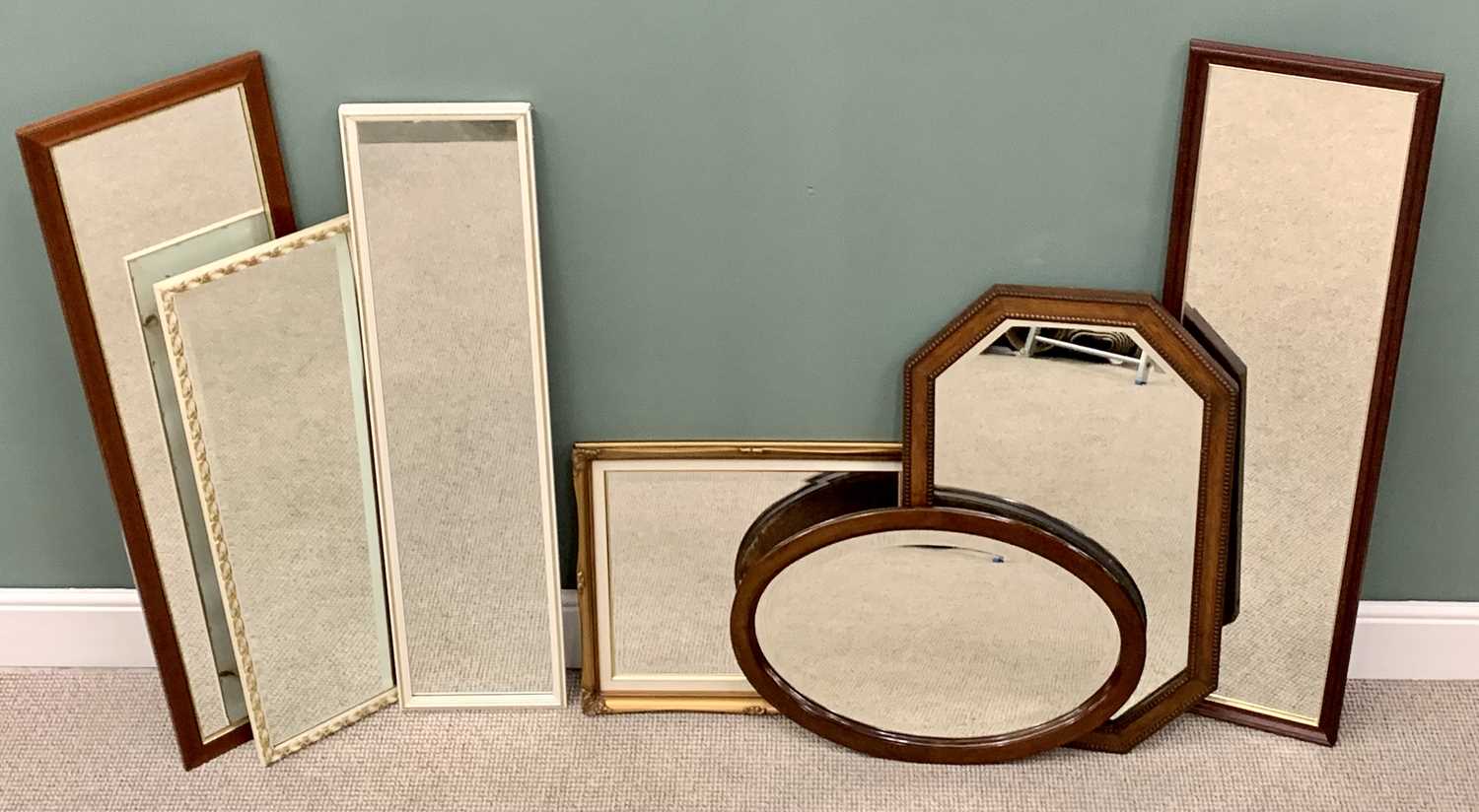 VINTAGE & MODERN MIRROR GROUP x 7, 123.5 x 38cms (the largest)