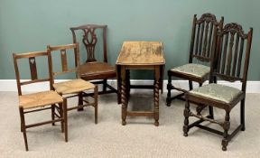 VINTAGE FURNITURE PARCEL OF SIX ITEMS, to include an oak barley twist gateleg table, 73cms H,