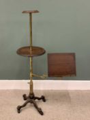 TWO-TIER READING/MUSIC TABLE WITH CANDLE STAND, swing arm bookrest attached, brass adjustable column