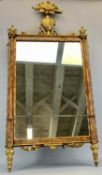 ORNATE RECTANGULAR WALL MIRROR, GILT & SCUMBLE GLAZE FINISH, capped with urn finials, 108 x 49cms