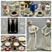 NAO FIGURINES, children in night clothes, a pair, 30cms H, 2 x glass decanters and stoppers,