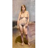 UNATTRIBUTED- oil on canvas - full length female nude, unsigned, 91 x 45.5cms (unframed)