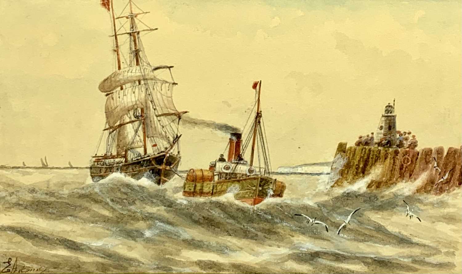 W G PIERCE watercolour - the Barquentine Varovic preparing to leave Porthmadog after discharging - Image 3 of 4