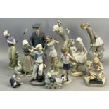 VARIOUS LLADRO / NAO FIGURES x 12, including golfers, figures with animals ETC, 4 x with boxes,