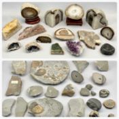 COLLECTION OF POLISHED MINERALS, GEMS & FOSSILS