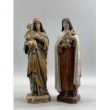 P J DAPRE 1940 BETHLEHEM OLIVE WOOD FIGURES, A PAIR, Madonna with child and another similar, both