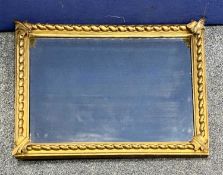 RECTANGULAR GILT FRAMED WALL MIRROR, 19th Century, with rope twist decoration, bevelled plate, 77