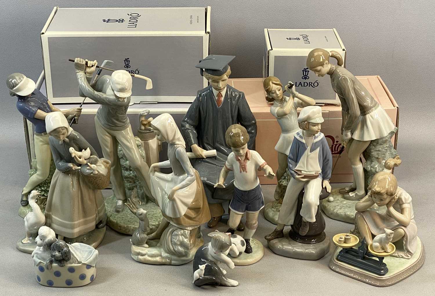 VARIOUS LLADRO / NAO FIGURES x 12, including golfers, figures with animals ETC, 4 x with boxes, - Image 3 of 3
