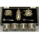 BIRMINGHAM HALLMARKED SMALL TABLE SILVER, to include a cased three-piece condiment set with non-