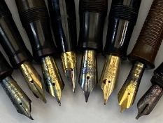 FOUNTAIN PENS, A COLLECTION - 3 x Parker Duofold, 2 x brown, 1 x black, caps with gold coloured