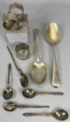 HALLMARKED SILVER SPOONS & NAPKINS RINGS GROUP - 10 items, to include 2 x tablespoons, George III