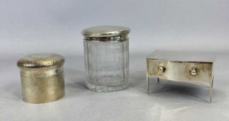 HALLMARKED SILVER DRESSING TABLE CONTAINERS x 3, to include a lidded ring box in the form of a