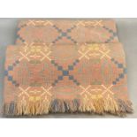 WELSH WOOLEN BLANKET, double-sided and fringed, geometric pattern in pinks, blues, yellows and