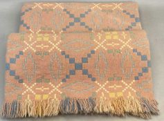 WELSH WOOLEN BLANKET, double-sided and fringed, geometric pattern in pinks, blues, yellows and