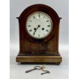 FRENCH MAHOGANY CASED DOME TOP MANTEL CLOCK, convex white enamel dial with black Roman numerals