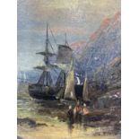 LATE 19TH CENTURY oil paintings on board, a pair - depicting boats and figures ashore at