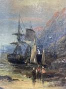 LATE 19TH CENTURY oil paintings on board, a pair - depicting boats and figures ashore at