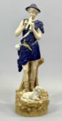 ROYAL DUX FIGURE OF A SHEPHERD BOY PLAYING PIPES WITH A LAMB AT HIS FEET, pink triangle seal to