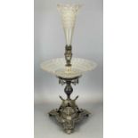 VICTORIAN SILVER PLATED TABLE CENTREPIECE, MAKER'S MARK ATKIN BROTHERS, trefoil base with openwork
