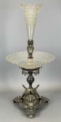 VICTORIAN SILVER PLATED TABLE CENTREPIECE, MAKER'S MARK ATKIN BROTHERS, trefoil base with openwork