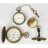 14CT GOLD CASED, SILVER CASED & OTHER FOB / POCKET WATCH x 3, the 14ct cased fob watch full hunter