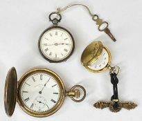 14CT GOLD CASED, SILVER CASED & OTHER FOB / POCKET WATCH x 3, the 14ct cased fob watch full hunter