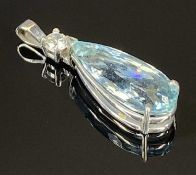 18CT WHITE GOLD AQUAMARINE & DIAMOND PENDANT, pear shape faceted 4.92ct estimated aquamarine, with