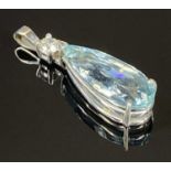 18CT WHITE GOLD AQUAMARINE & DIAMOND PENDANT, pear shape faceted 4.92ct estimated aquamarine, with