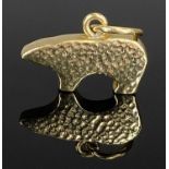 9CT GOLD POLAR BEAR PENDANT, with textured front, 23mm across, 22mm H (including jump ring),