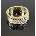 18CT YELLOW & WHITE GOLD - BLACK & WHITE DIAMOND SET DRESS RING, 22 and 22 round brilliant cut