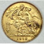 GEORGE V GOLD HALF SOVEREIGN 1914, 4g