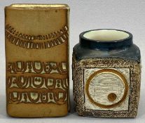 TROIKA CUBE VASE / PRESERVE JAR with incised decoration, painted 'Troika Cornwall' to the base and