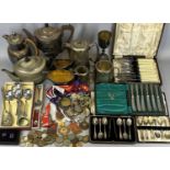 CASED CUTLERY, EPNS TEA WARE, RUNNING & MARATHON MEDALLIONS, and a mixed quantity of British and