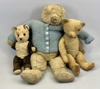 VINTAGE MOHAIR STRAW FILLED TEDDY BEAR, 46cms H, another mohair straw filled teddy bear, 64cms H,