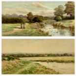 GEORGE OYSTON (1861-1937) watercolours, a pair - 'The River Bourne Near Horsell, Surrey', signed and