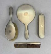 FOUR-PIECE SILVER DRESSING TABLE, HAND MIRROR, BRUSHES & COMB SET, London 1947/48, William