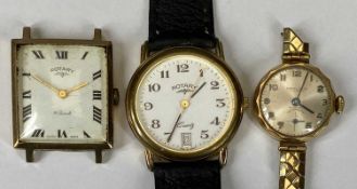 ROTARY 9CT GOLD CASED & OTHER WRISTWATCHES x 3, to include a Rotary 9ct gold rectangular cased