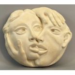 WILLIAM (BILL) FULLJAMES (1939-2020) plaster composition relief plaque - two faces kissing,