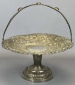 INDIAN POSSIBLY SILVER PEDESTAL BREAD BASKET, appears unmarked, untested, all over embossed with