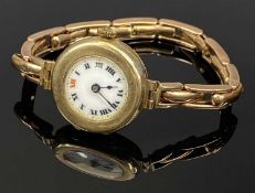 LADY'S VINTAGE 9CT GOLD YELLOW & ROSE COLOUR BRACELET WRISTWATCH, the dial set with Roman