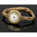 LADY'S VINTAGE 9CT GOLD YELLOW & ROSE COLOUR BRACELET WRISTWATCH, the dial set with Roman