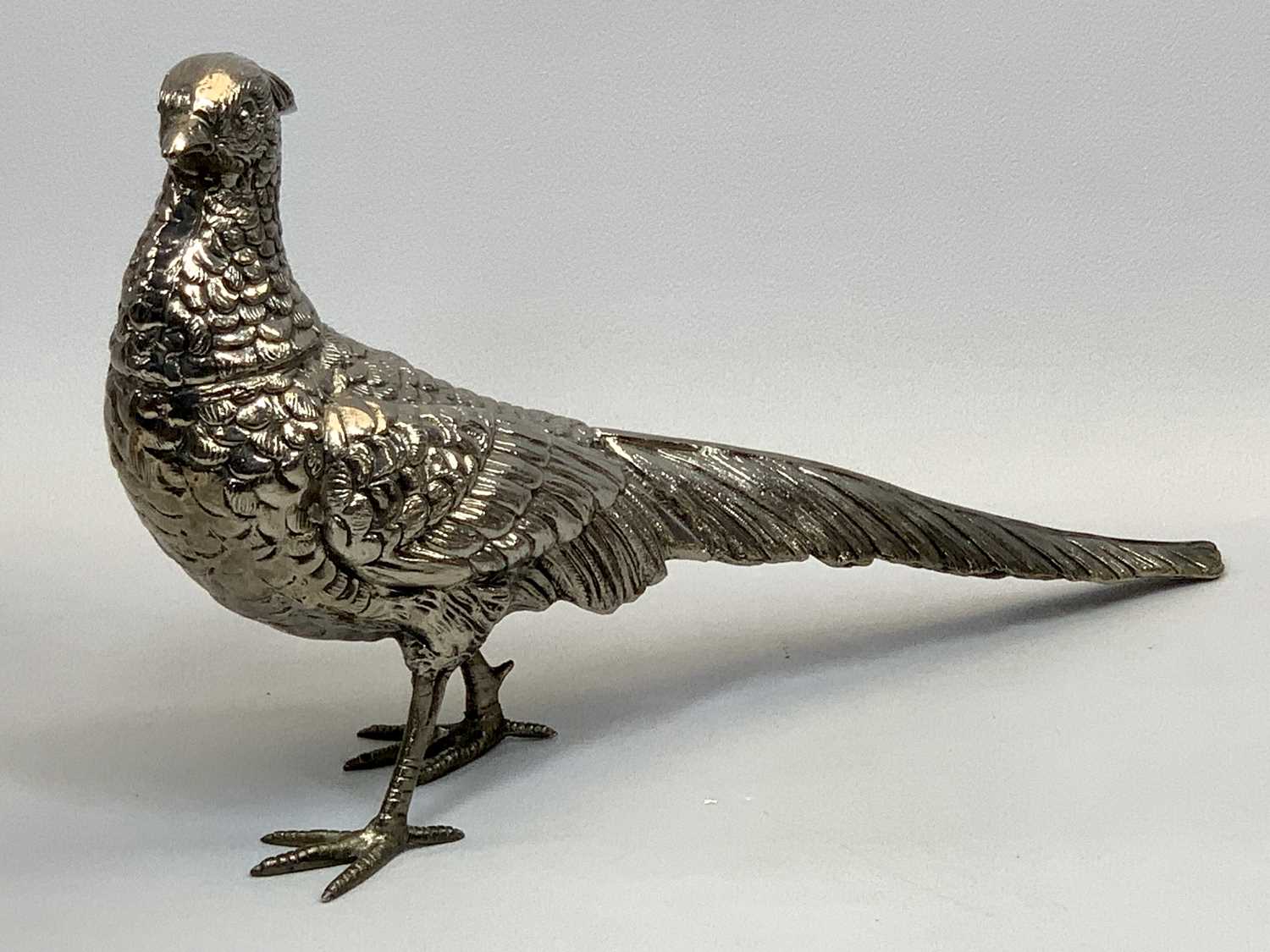 MAURO MANETTI FOR LEGA PELTRO CAST METAL SCULPTURE OF A MALE PHEASANT, maker's marks to the base,